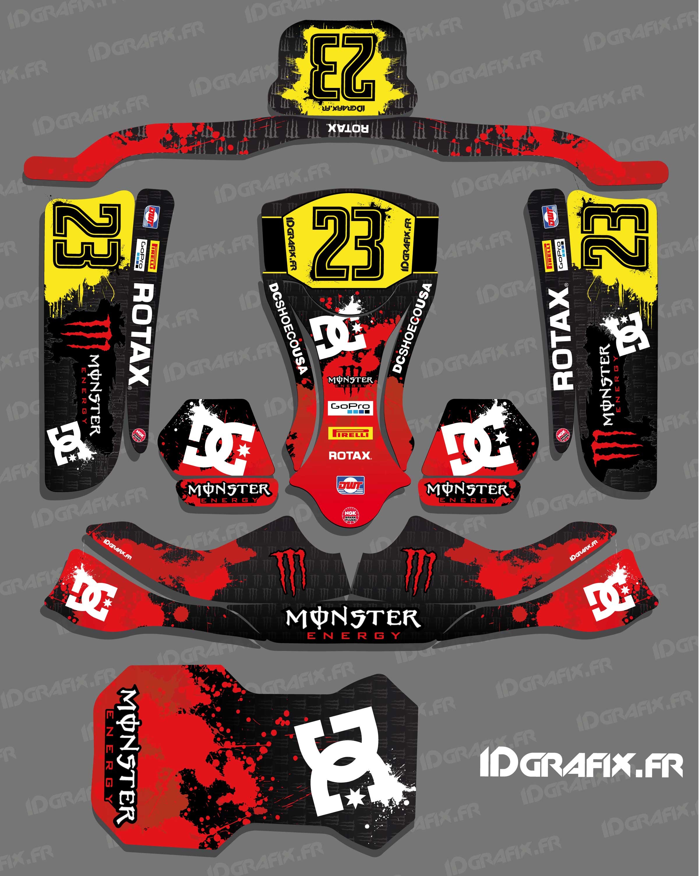 Kit deco 100% Custom Monster Red for Kart KG EVO