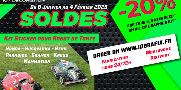 SOLDES Hiver 2025 - remise de 20% sur les stickers de Robots de tonte