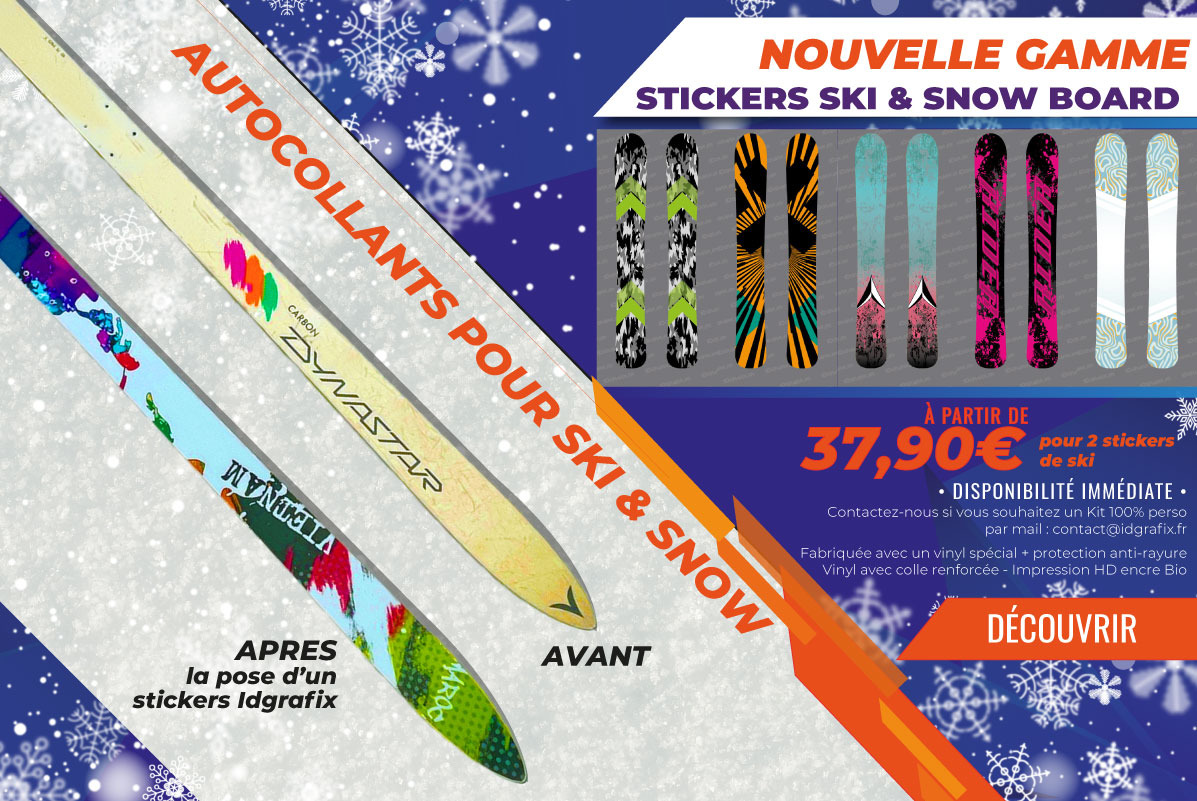 Autocollants pour personnaliser vos skis et snow disponible sur la boutique en ligne idgrafix